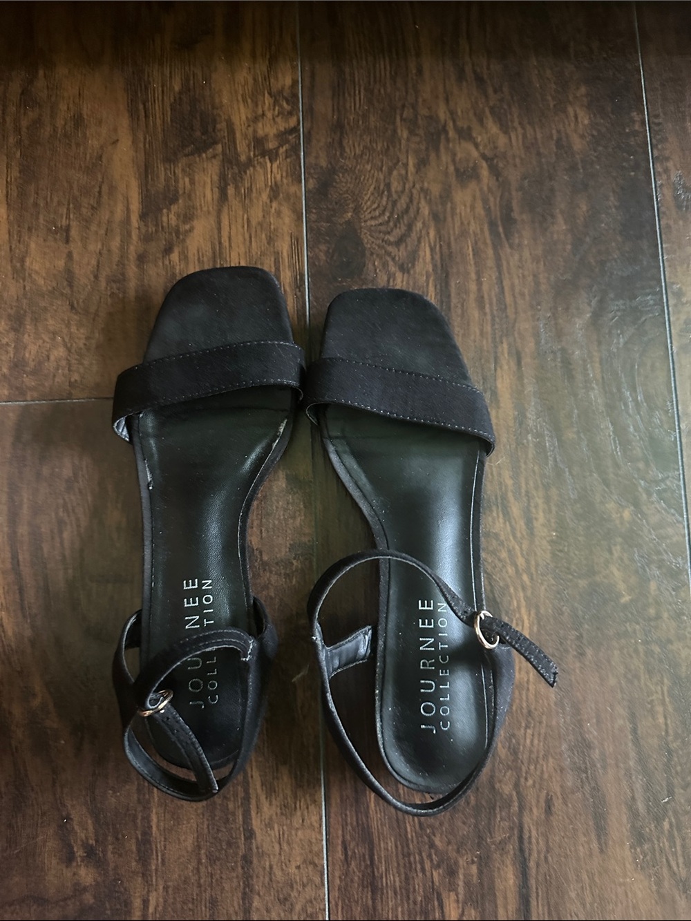 Journee Collection Black Square-Toe Ankle-Strap Heels